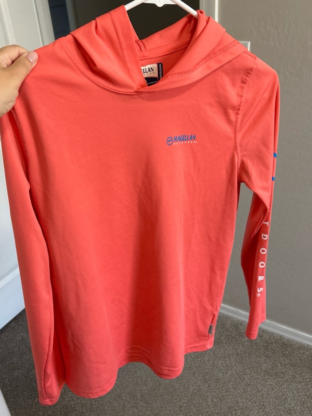Magellan Outdoors Kids Coral Hooded Sun Shirt with Blue Logo